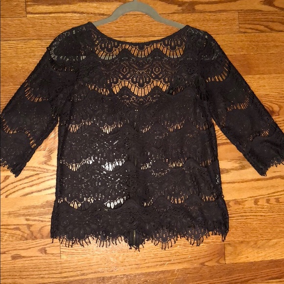 Zara women’s S scoop back charcoal gray lace top - Picture 4 of 6